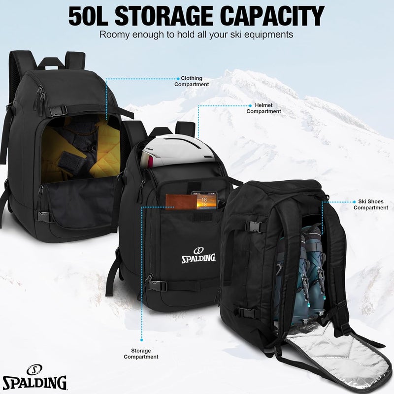 SPALDING Ski Boot Bag Backpack | 50L Waterproof Skiing and Snowboarding Travel Bag for Skis Snowboard Helmet Boots & Sports Gear Equipment | Gift for Men and Women - Image 4